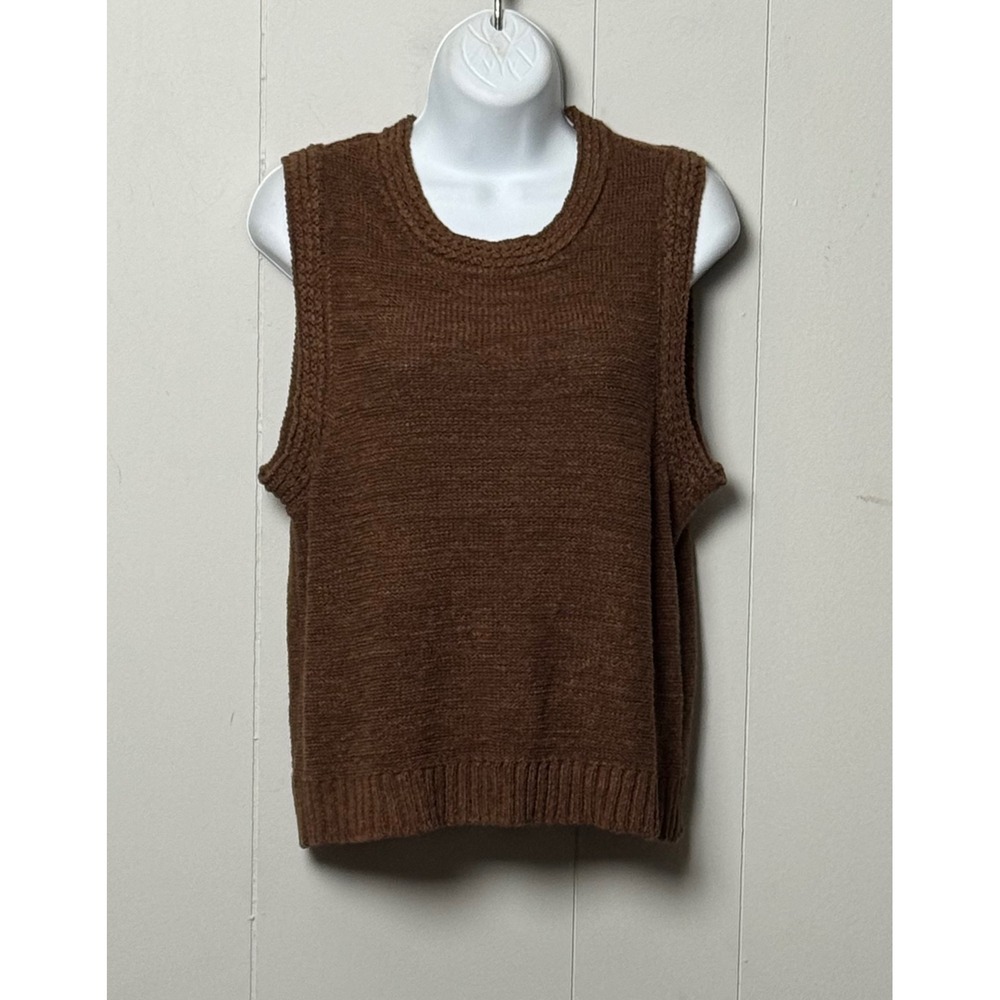 Marled Reunited Clothing Women's Brown Knit Sweater Vest Sleeveless Top Size L